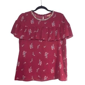 Juicy Couture Red Ruffled Short Sleeve Blouse